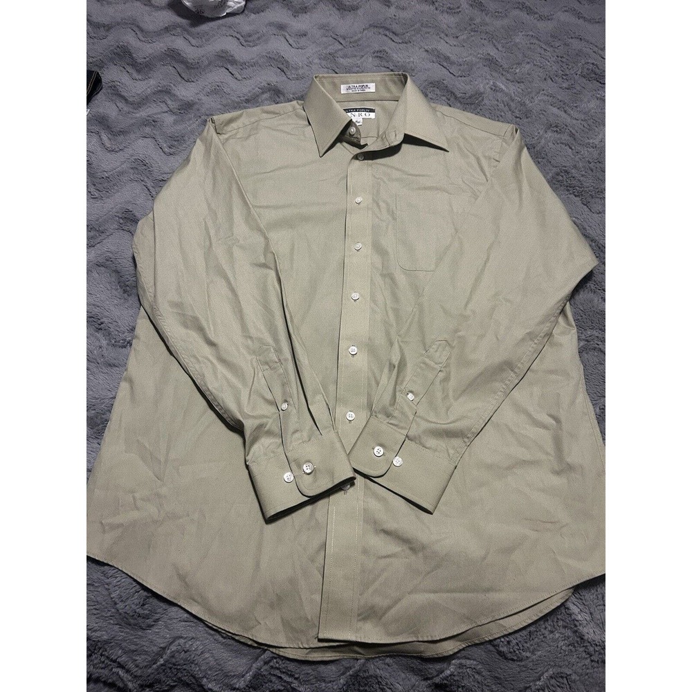 Enro Mens Dress Shirt Sage Green Cotton Button Up‎ Point Collar 16 34/35